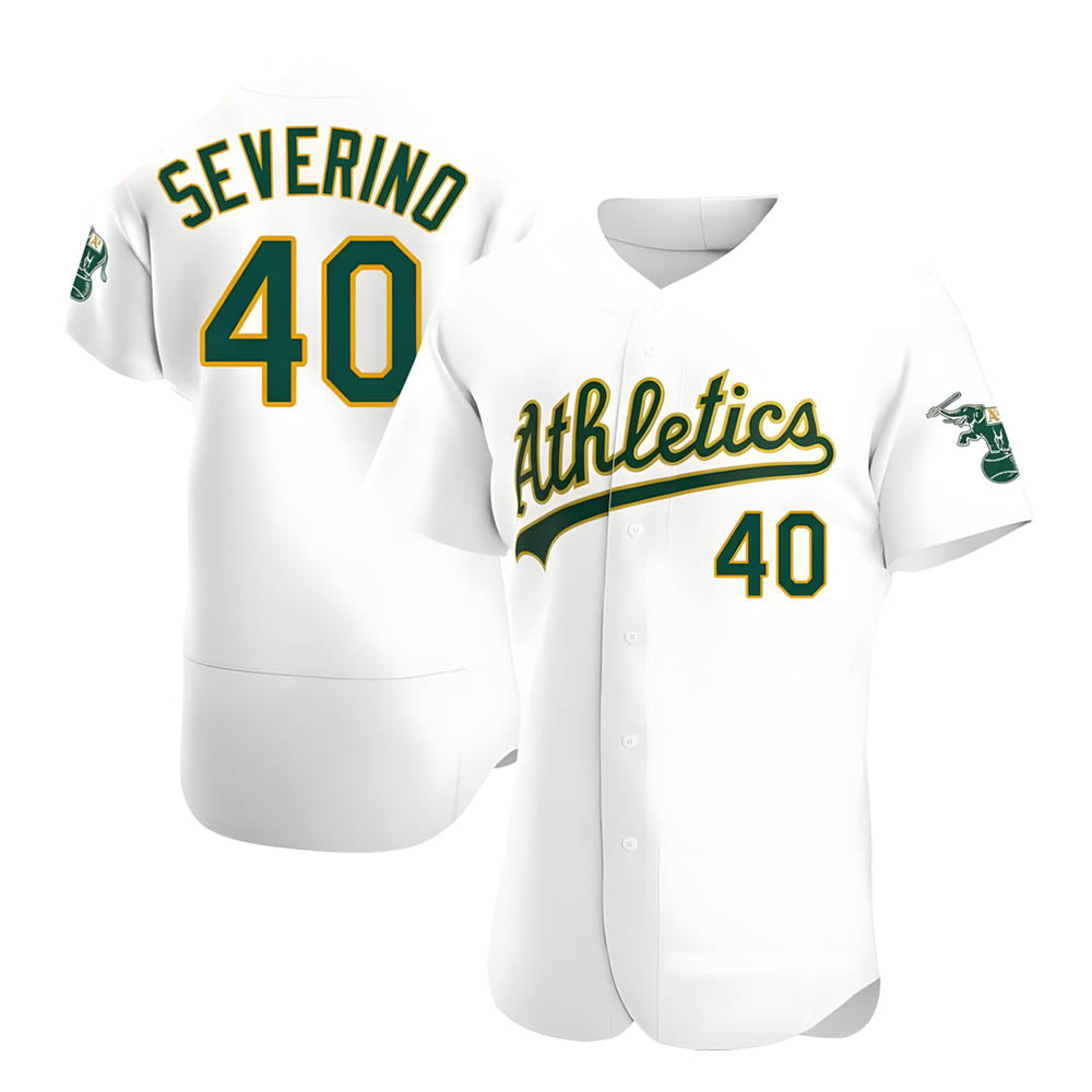 Pouc Athletics #40 Luis Severino player White Authentic Home Stitched Jersey