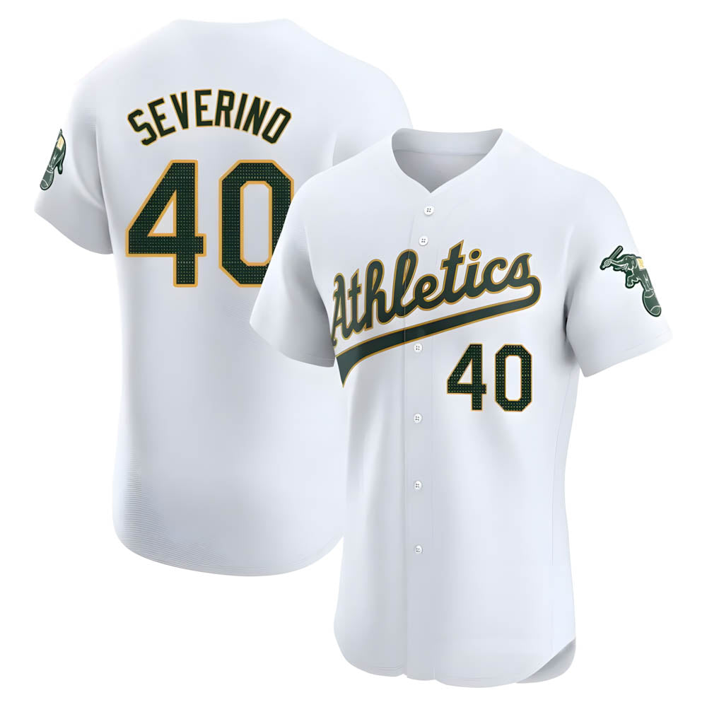 Pouc Athletics #40 Luis Severino player White Elite Home Stitched Jersey