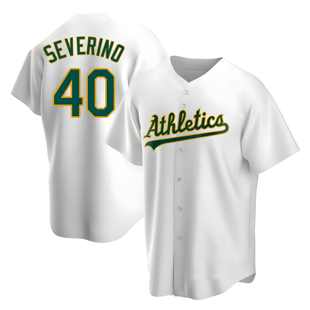Pouc Athletics #40 Luis Severino player White Replica Home Stitched Jersey