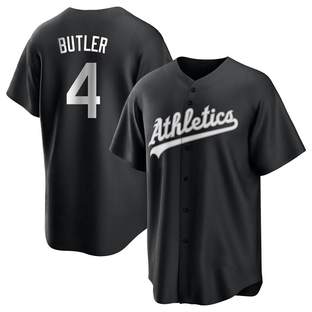 Pouc Athletics #4 Lawrence Butler player Black&White Replica Alternate Stitched Jersey
