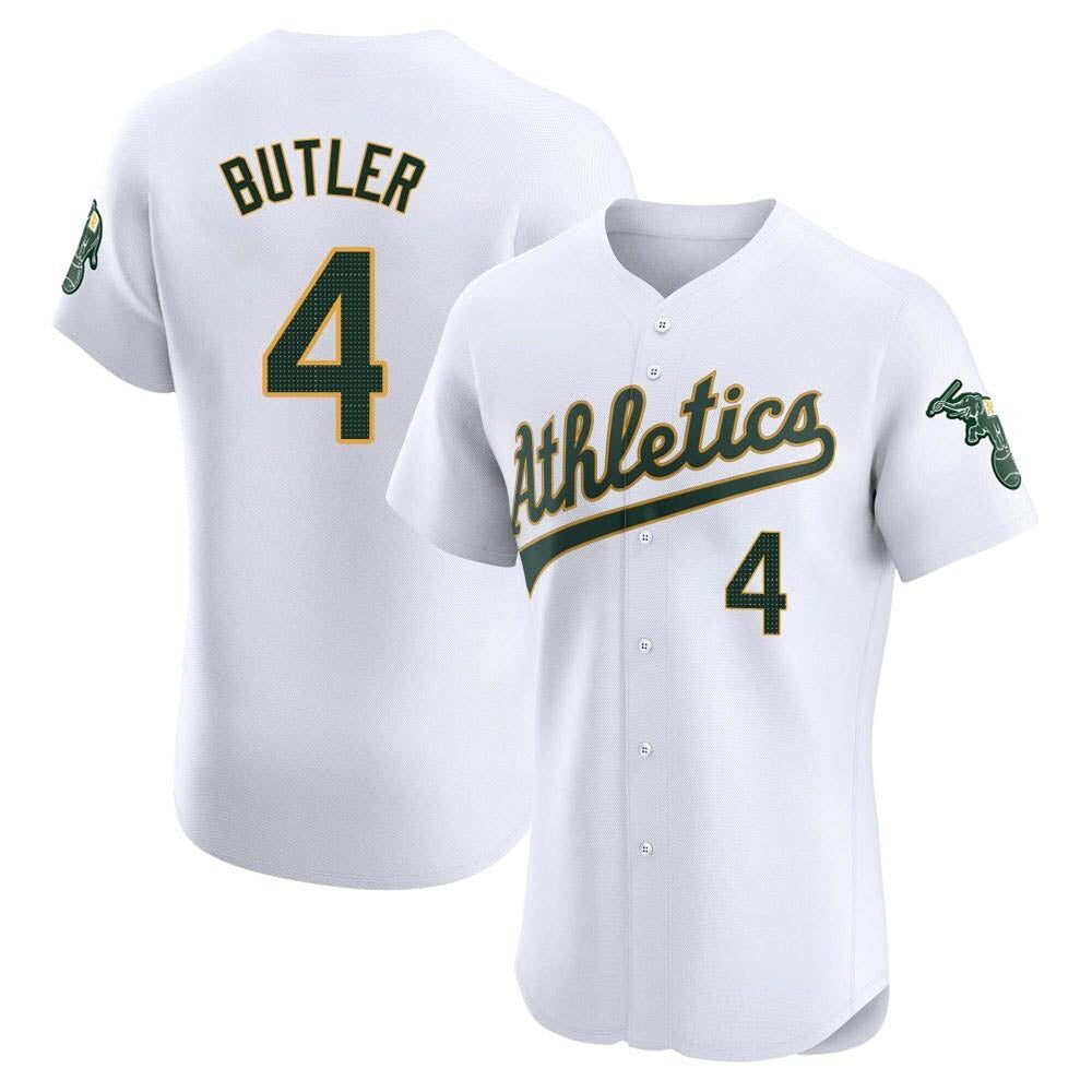 Pouc Athletics #4 Lawrence Butler player White Elite Home Stitched Jersey