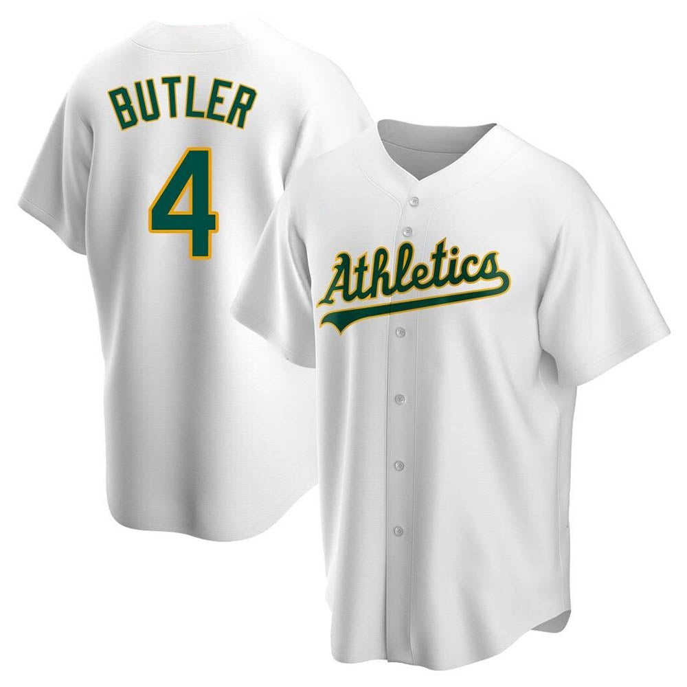 Pouc Athletics #4 Lawrence Butler player White Replica Home Stitched Jersey