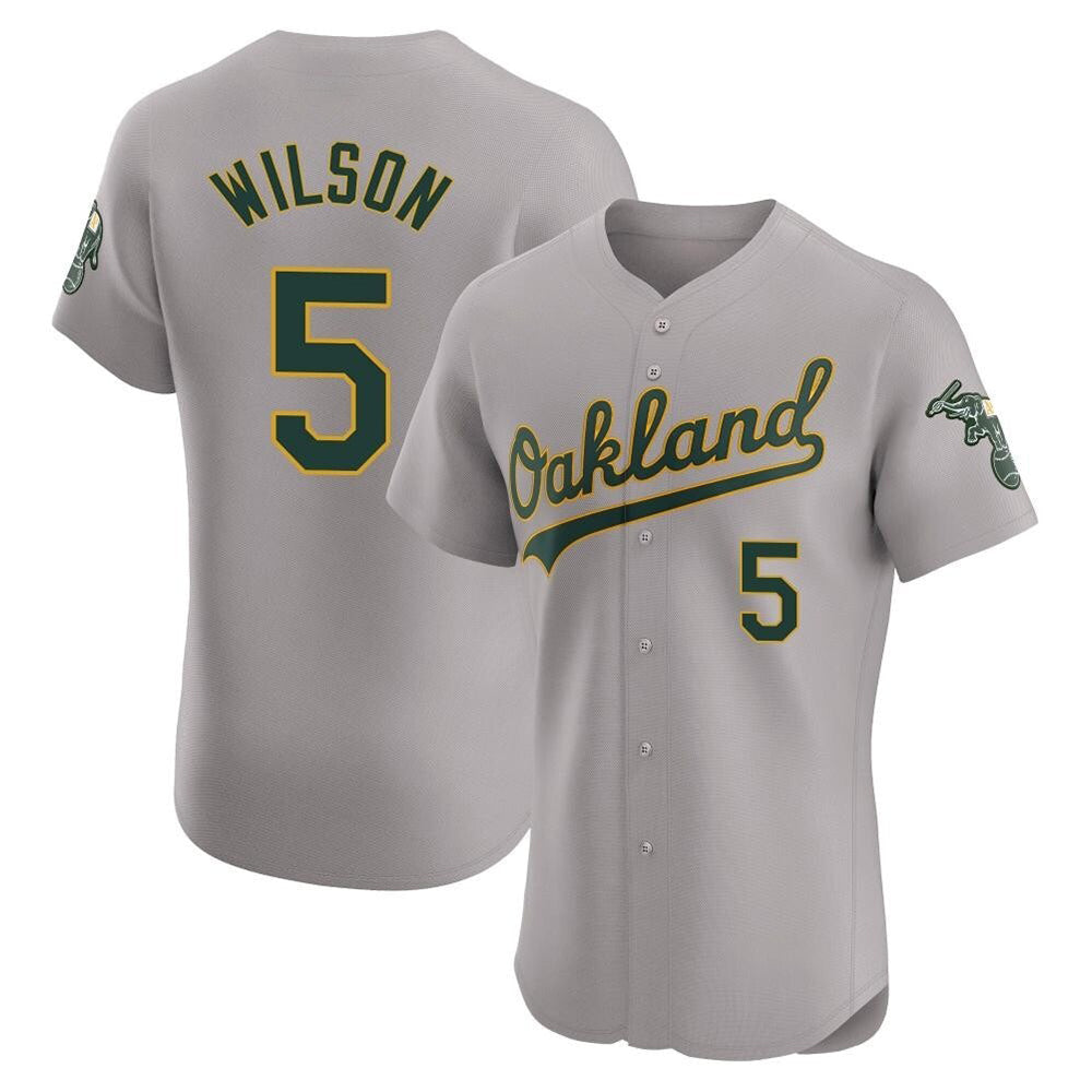 Pouc Athletics #5 Jacob Wilson Gray Elite Road Stitched Jersey