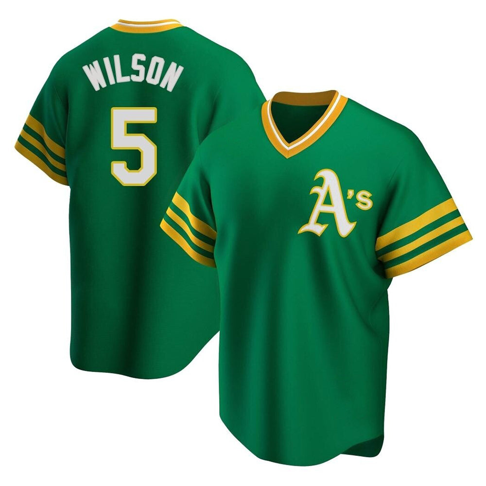 Pouc Athletics #5 Jacob Wilson Green Replica Cooperstown Collection T shirt Stitched Jersey