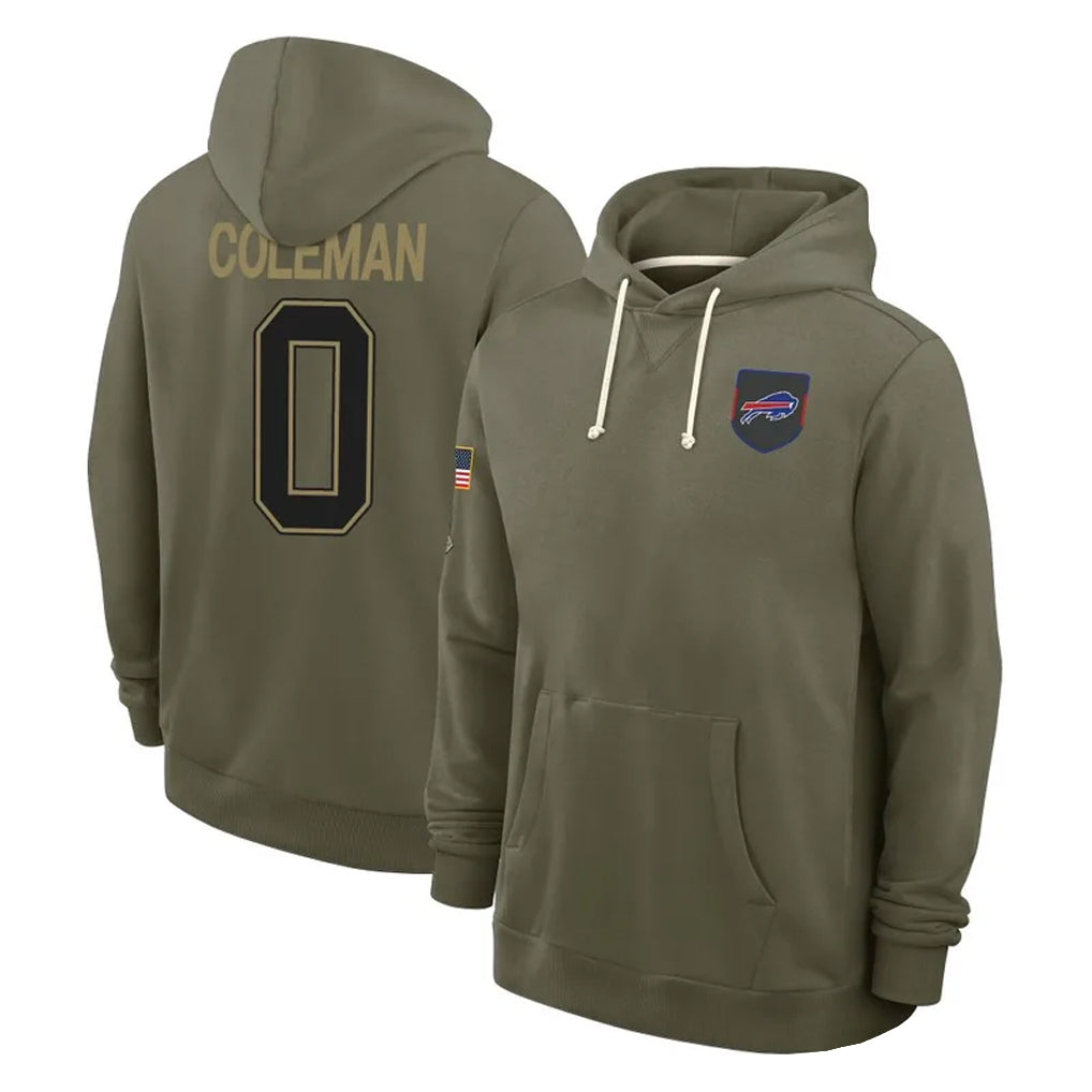 Pouc B.Bills #0 Keon Coleman Player Olive Salute To Service Hoodies Game Stitched Jerseys