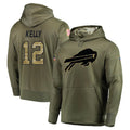 Pouc B.Bills #12 Jim Kelly Player Olive Salute to Service Hoodies Game Stitched Jerseys