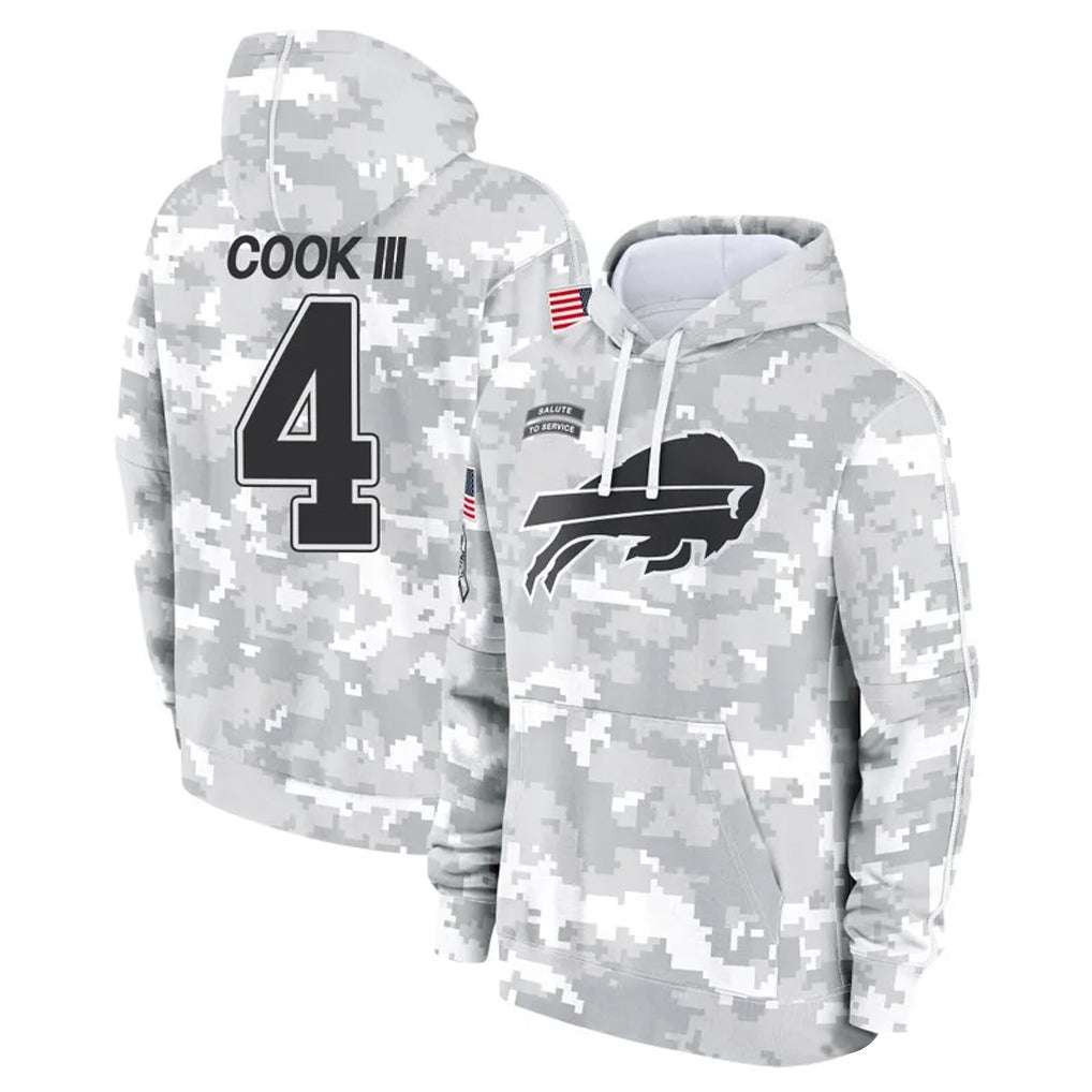 Pouc B.Bills #4 James Cook III Player Arctic Camo Salute to Service Hoodies Game Stitched Jerseys