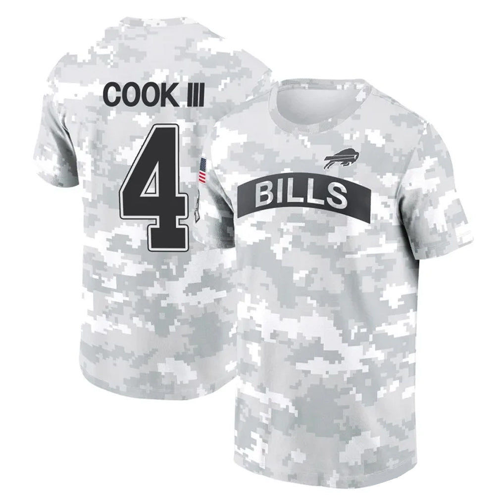 Pouc B.Bills #4 James Cook III Player Arctic Camo Salute to Service T-Shirt Hoodies Stitched Jerseys