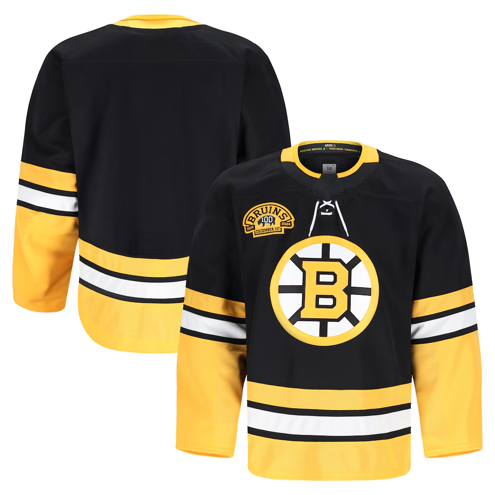 Pouc B.Bruins Black 100th Anniversary Authentic Pro Stitched Jerseys
