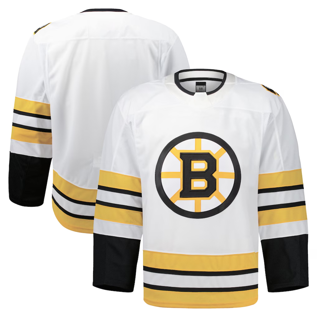 Pouc B.Bruins White Away Authentic Pro Stitched Jerseys