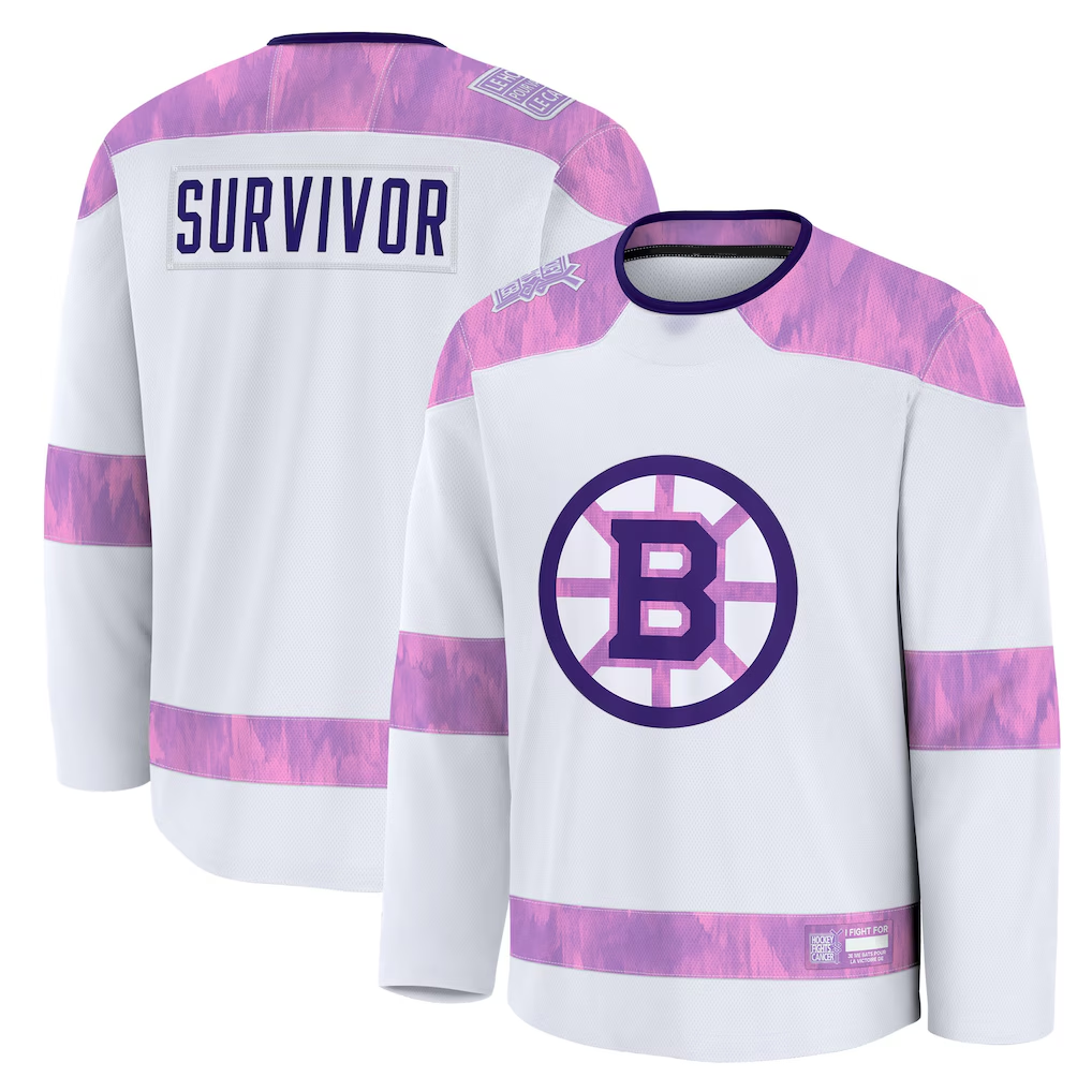 Pouc B.Bruins White Hockey Fights Cancer Survivor Practice Stitched Jerseys