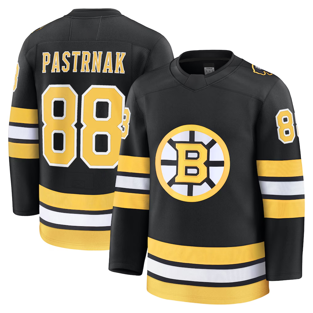 Pouc B.Bruins #88 David Pastrnak Black Home Premium Player Stitched Jerseys