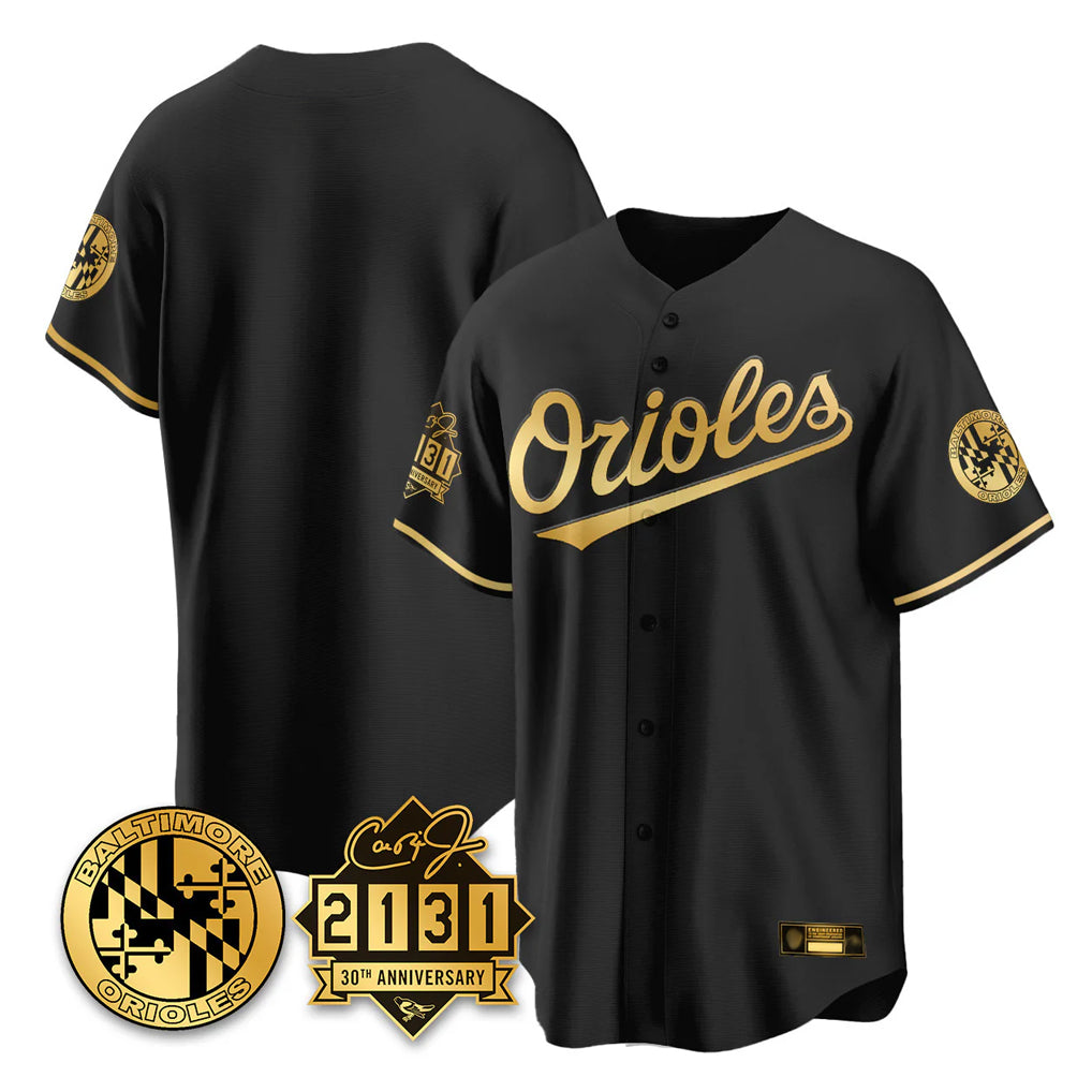 Pouc B.Orioles Black Gold 30th Anniversary of 2131 Home Game Blank Player Stitched Jerseys