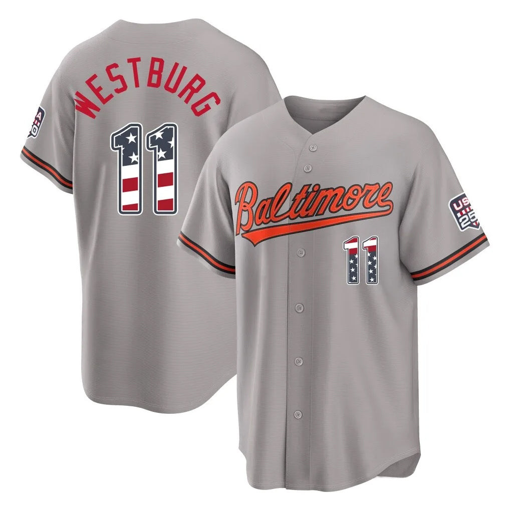 Pouc B.Orioles #11 Jordan Westburg Player Gray USA 250 Fourth of July Home Game Stitched Jerseys