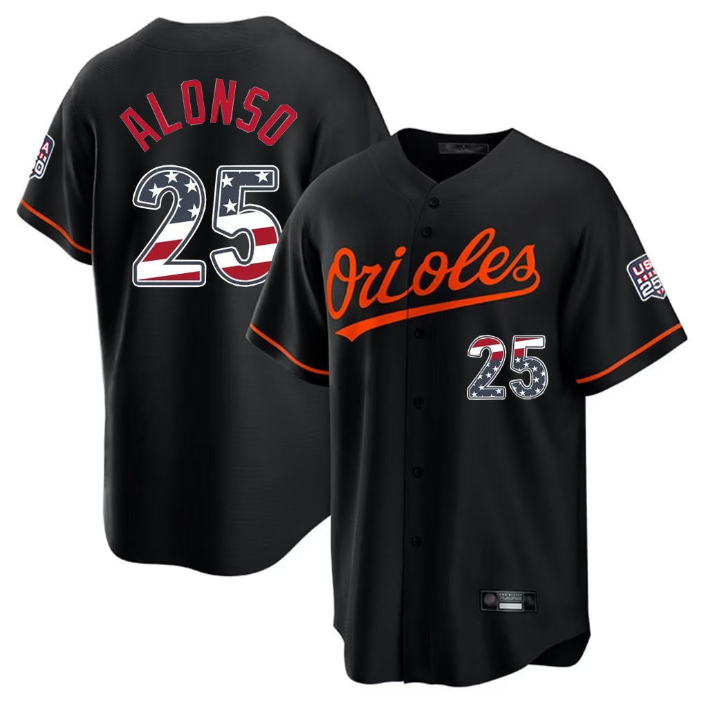 Pouc B.Orioles #25 Pete Alonso Player Black USA 250 Fourth of July Home Game Stitched Jerseys
