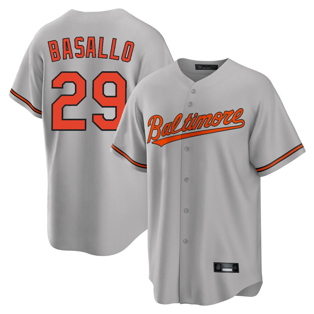 Pouc B.Orioles #29 Samuel Basallo Player Gray Home Game Stitched Jerseys