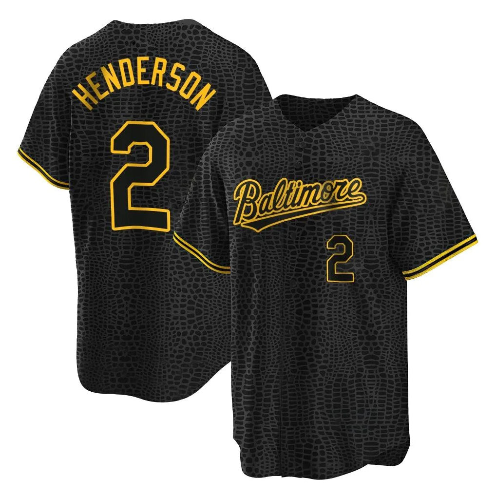 Pouc B.Orioles #2 Gunnar Henderson Player Black Snake Skin City Home Game Stitched Jerseys