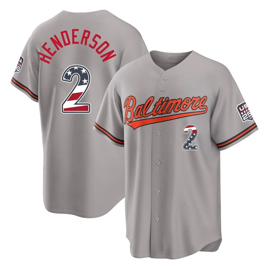 Pouc B.Orioles #2 Gunnar Henderson Player Gray USA 250 Fourth of July Home Game Stitched Jerseys