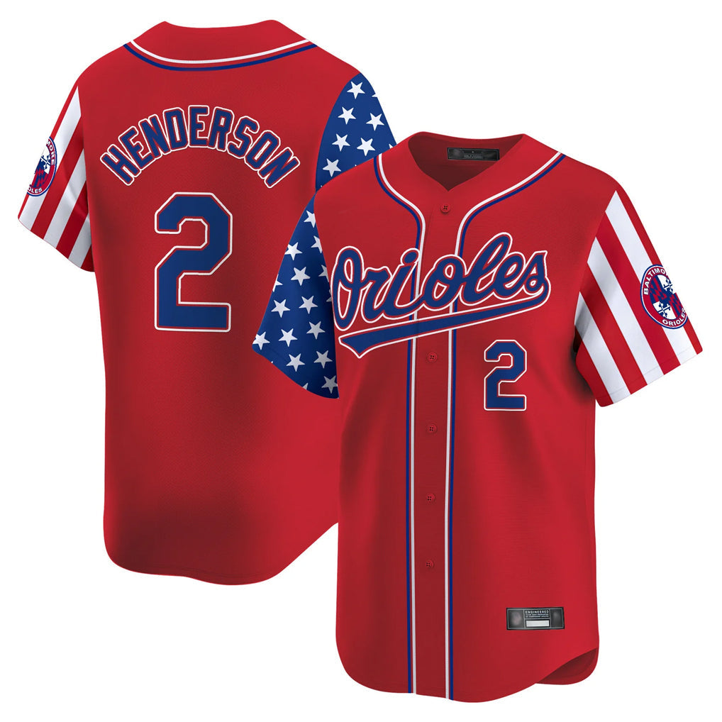 Pouc B.Orioles #2 Gunnar Henderson Player Red Independence Day Vapor Premier Limited Home Game Stitched Jerseys