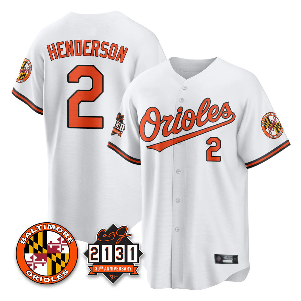 Pouc B.Orioles #2 Gunnar Henderson Player White 30th Anniversary of 2131 Home Game Stitched Jerseys