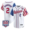 Pouc B.Orioles #2 Gunnar Henderson Player White USA 250 Independence Day Vapor Premier Limited Home Game Stitched Jerseys