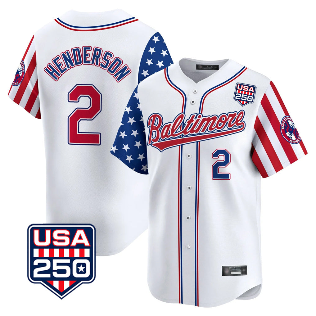 Pouc B.Orioles #2 Gunnar Henderson Player White USA 250 Independence Day Vapor Premier Limited Home Game Stitched Jerseys