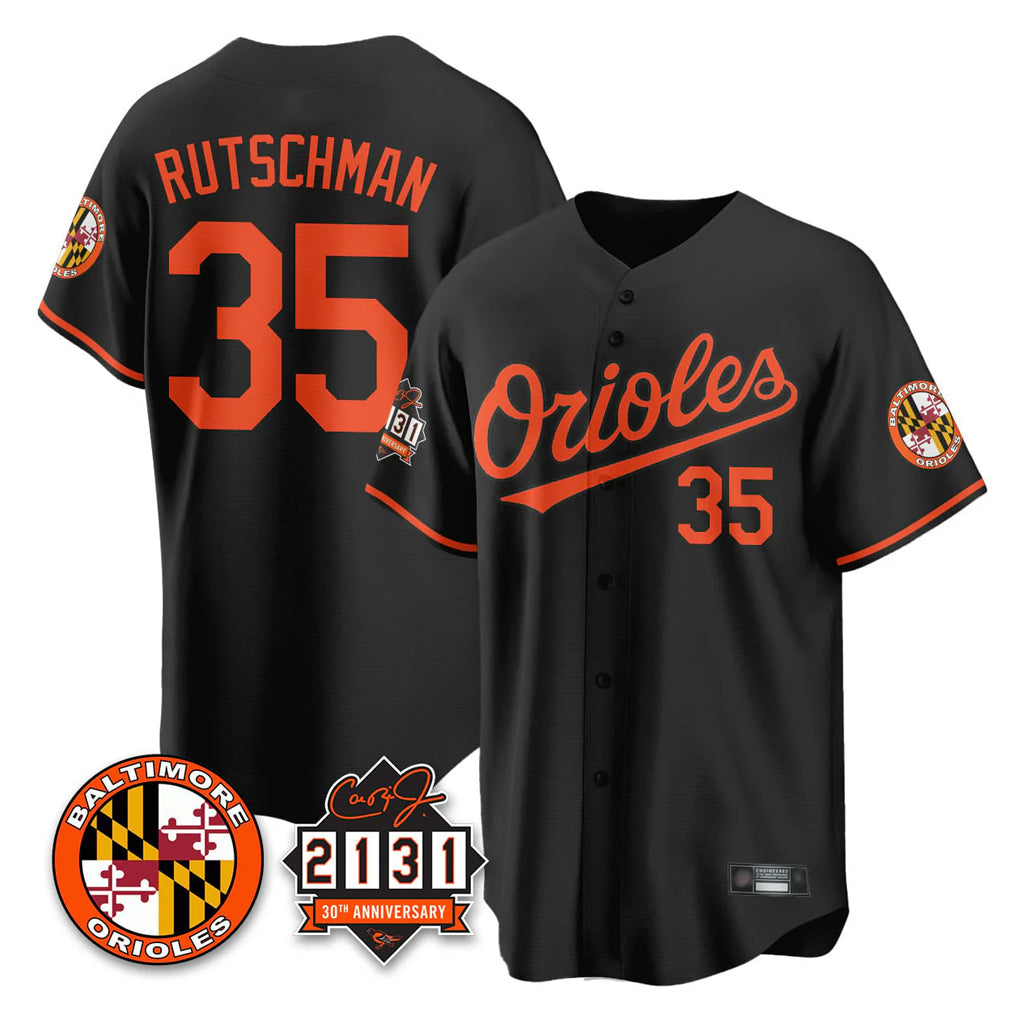Pouc B.Orioles #35 Adley Rutschman Player Black 30th Anniversary of 2131 Home Game Stitched Jerseys