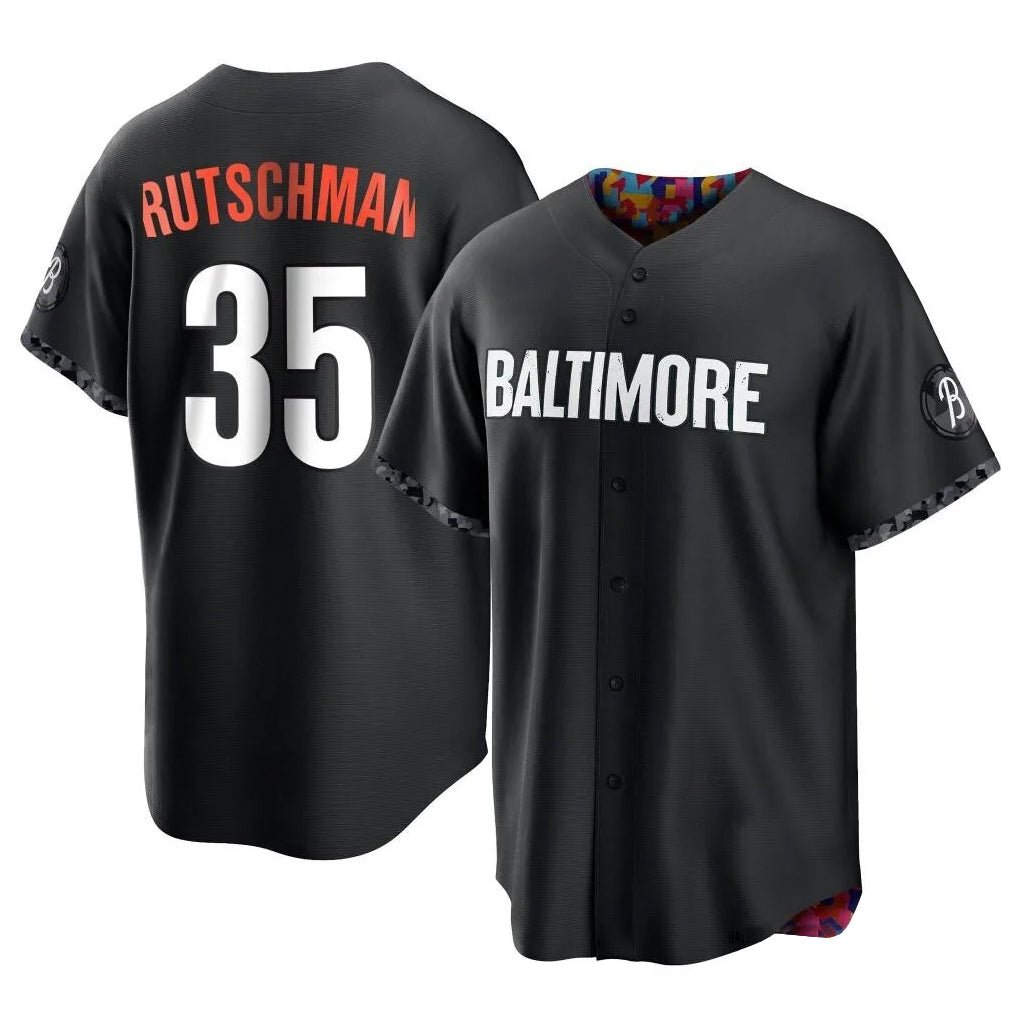 Pouc B.Orioles #35 Adley Rutschman Black City Connect Home Game Stitched Jerseys