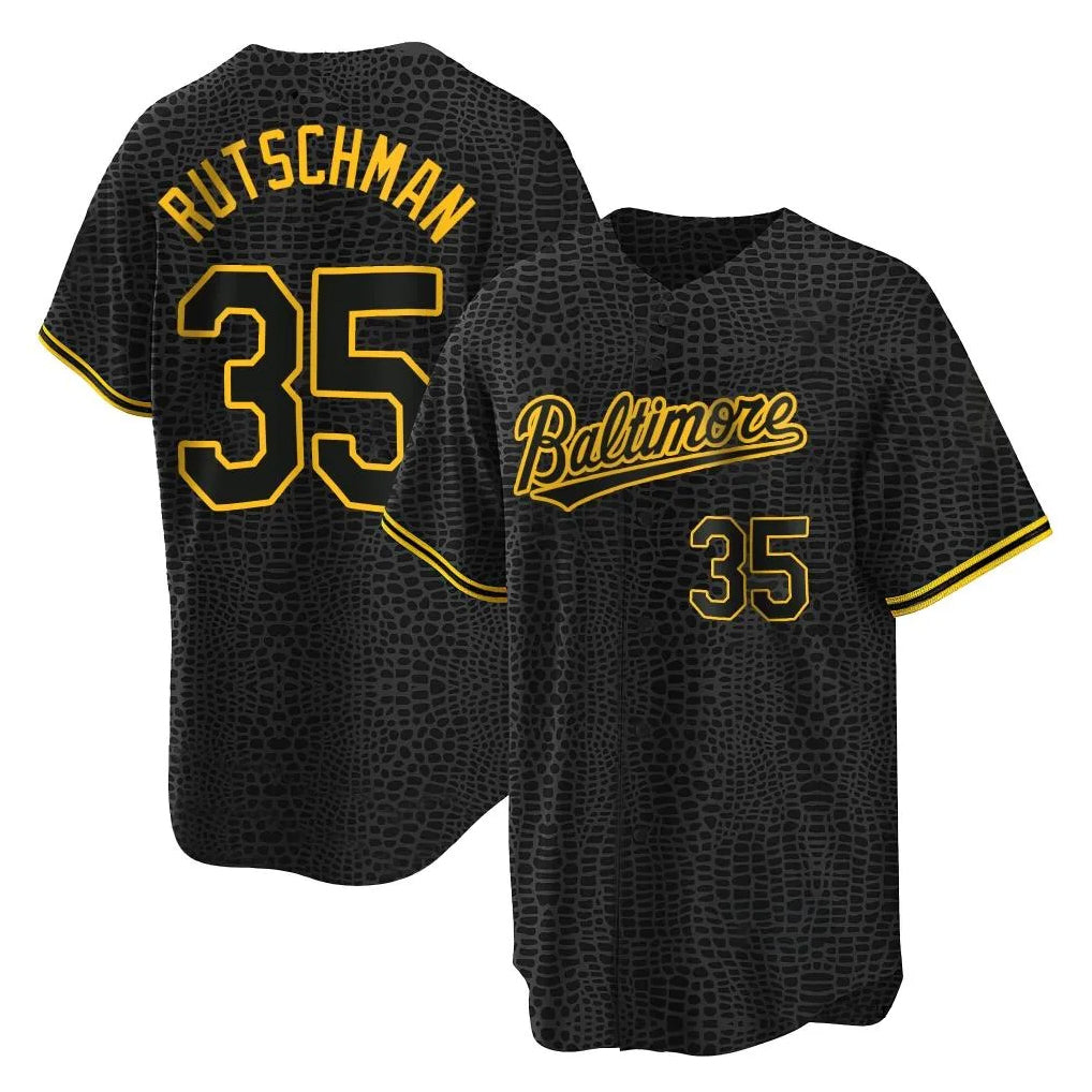Pouc B.Orioles #35 Adley Rutschman Black Snake Skin City Home Game Stitched Jerseys