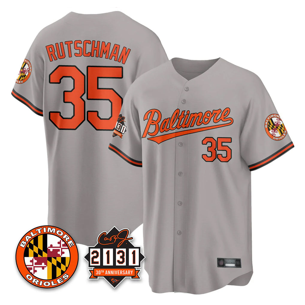 Pouc B.Orioles #35 Adley Rutschman Gray 30th Anniversary of 2131 Home Game Stitched Jerseys