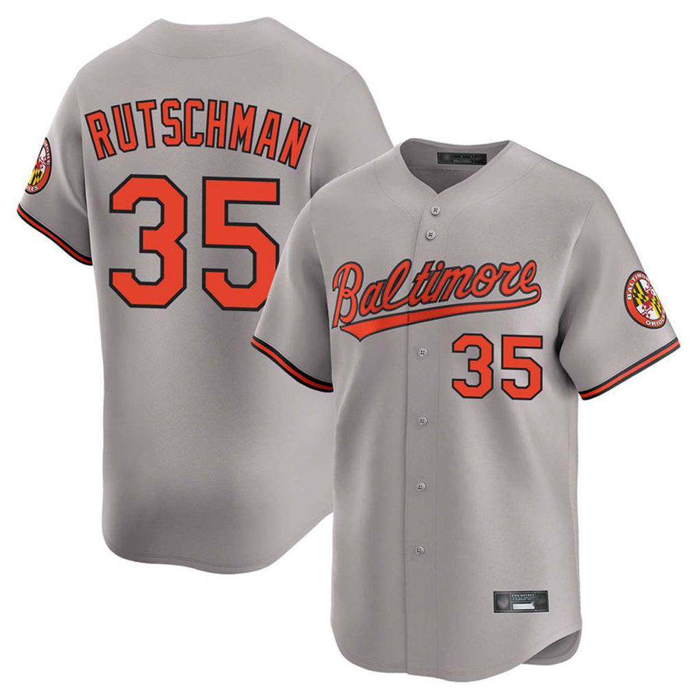 Pouc B.Orioles #35 Adley Rutschman Player Gray Home Game Stitched Jerseys