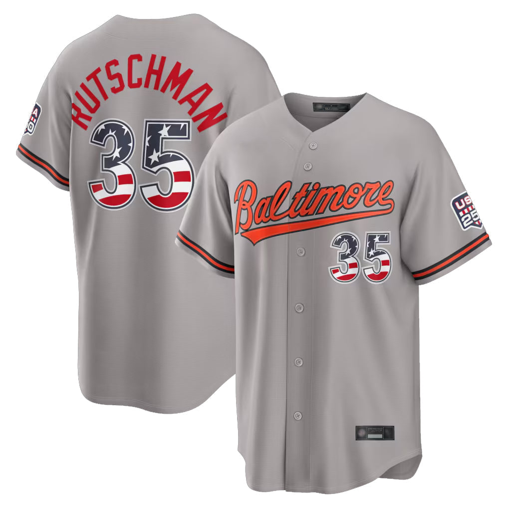 Pouc B.Orioles #35 Adley Rutschman Player Gray Home Game Stitched Jerseys
