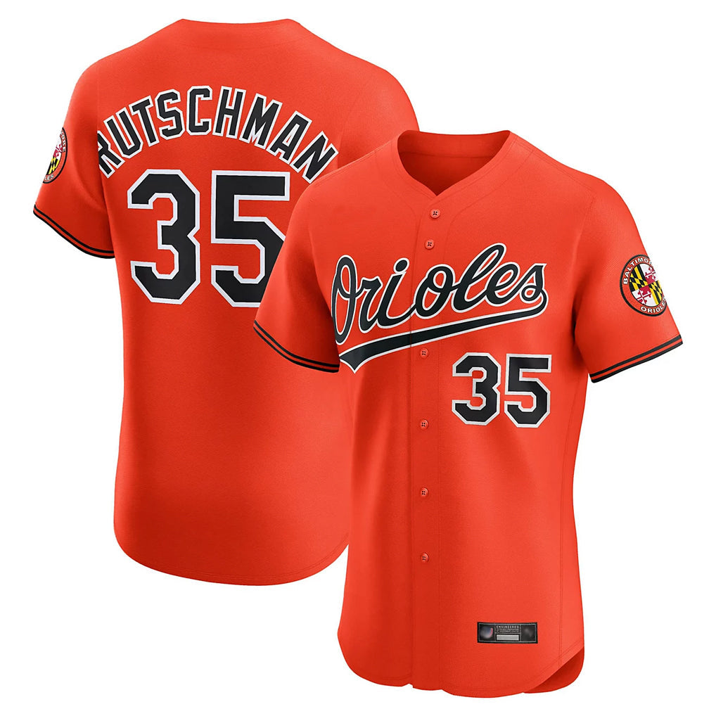 Pouc B.Orioles #35 Adley Rutschman Orange T-shirt Limited Home Game Stitched Jerseys