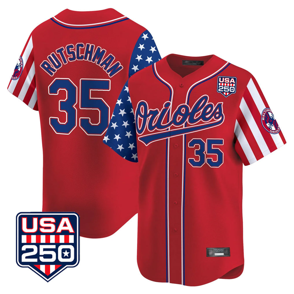 Pouc B.Orioles #35 Adley Rutschman Red USA 250 Independence Day Vapor Premier Limited Home Game Stitched Jerseys