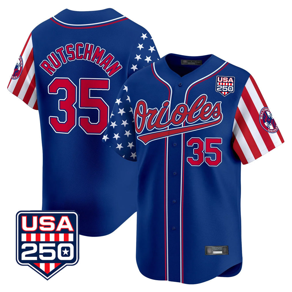 Pouc B.Orioles #35 Adley Rutschman Player Royal USA 250 Independence Day Vapor Premier Limited Home Game Stitched Jerseys