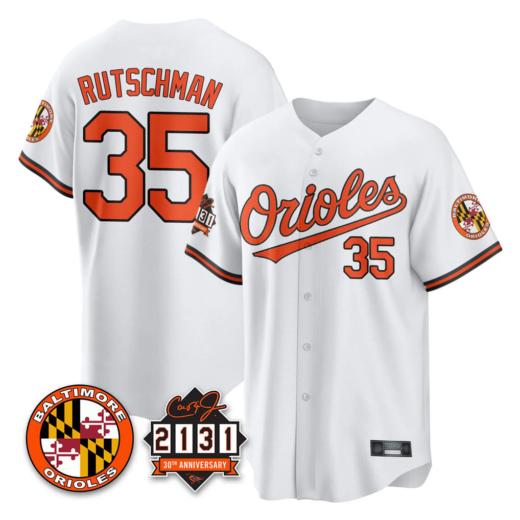 Pouc B.Orioles #35 Adley Rutschman White 30th Anniversary of 2131 Home Game Stitched Jerseys