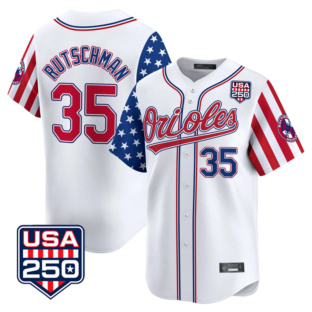 Pouc B.Orioles #35 Adley Rutschman Player White USA 250 Independence Day Vapor Premier Home Game Stitched Jerseys