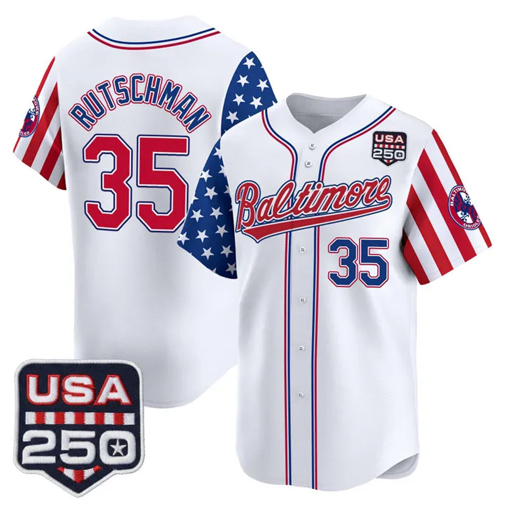 Pouc B.Orioles #35 Adley Rutschman White USA 250 Independence Day Vapor Premier Limited Home Game Stitched Jerseys