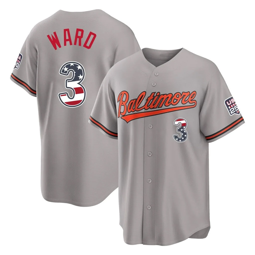 Pouc B.Orioles #3 Taylor Ward Player Gray USA 250 Fourth of July Home Game Stitched Jerseys