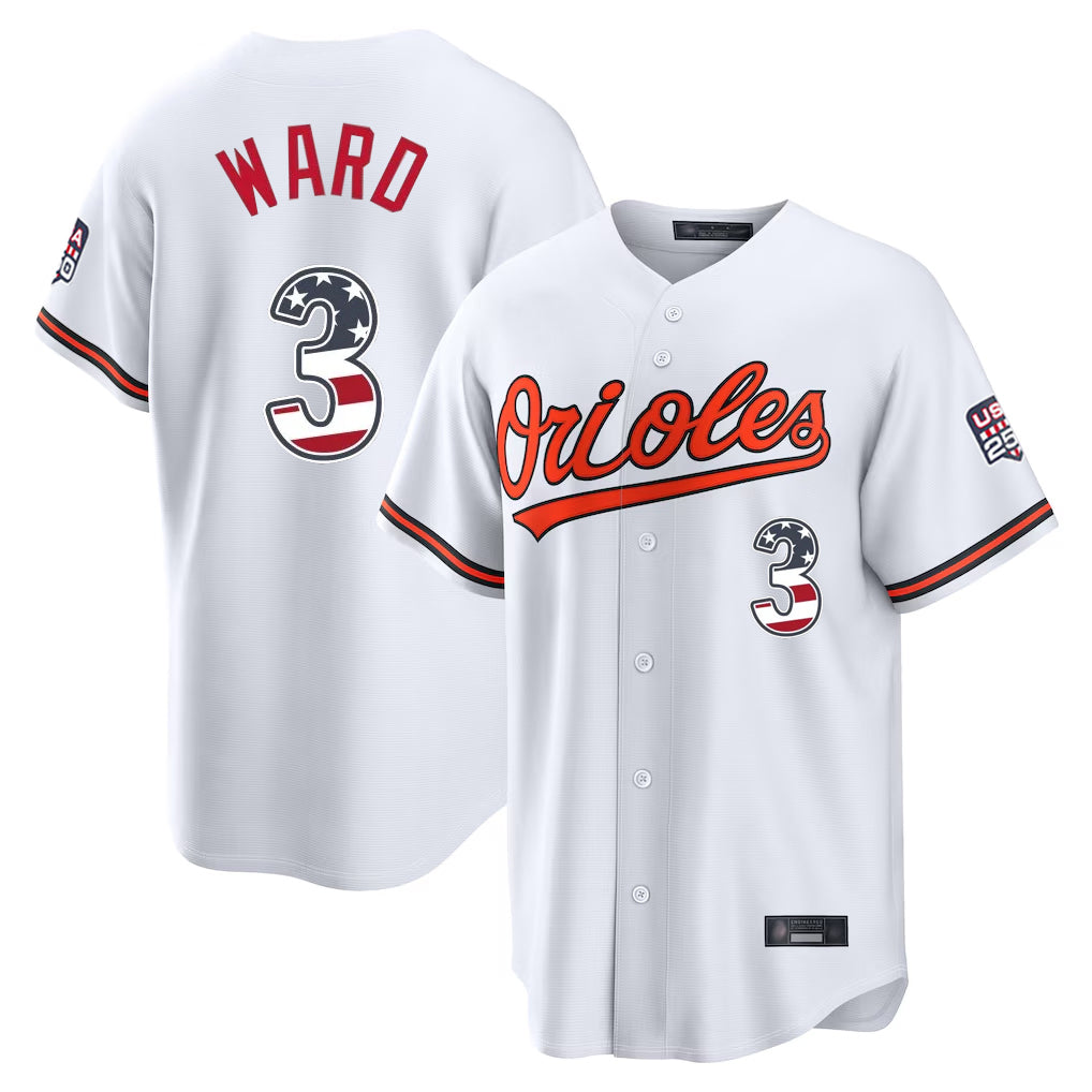 Pouc B.Orioles #3 Taylor Ward Player White USA 250 Fourth of July Home Game Stitched Jerseys