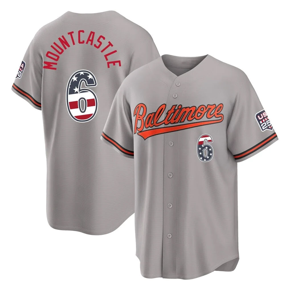 Pouc B.Orioles #6 Ryan Mountcastle Player Gray USA 250 Fourth of July Home Game Stitched Jerseys