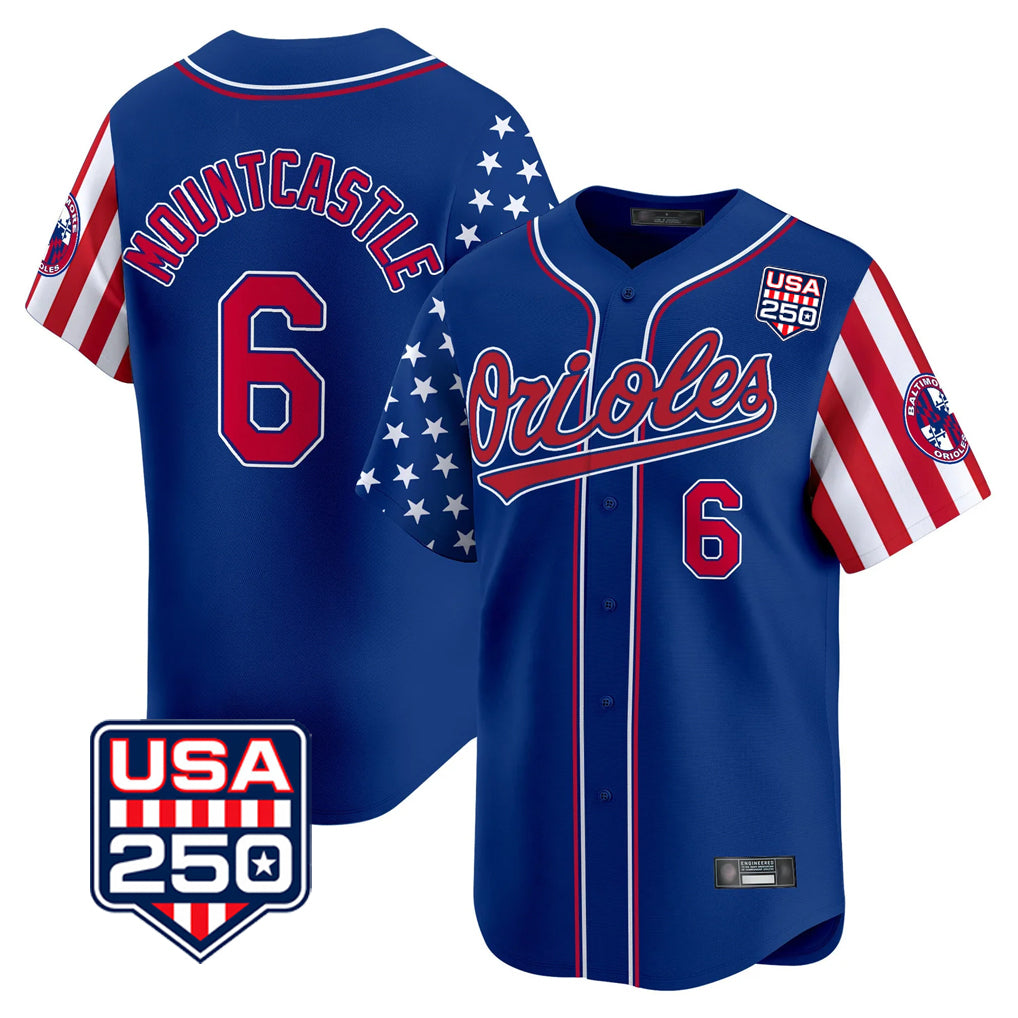 Pouc B.Orioles #6 Ryan Mountcastle Player Royal USA 250 Independence Day Vapor Premier Limited Home Game Stitched Jerseys