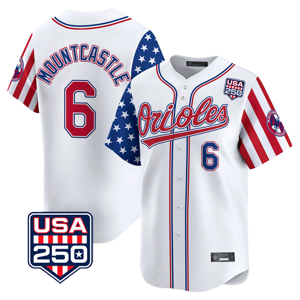 Pouc B.Orioles #6 Ryan Mountcastle Player White USA 250 Independence Day Vapor Premier Home Game Stitched Jerseys
