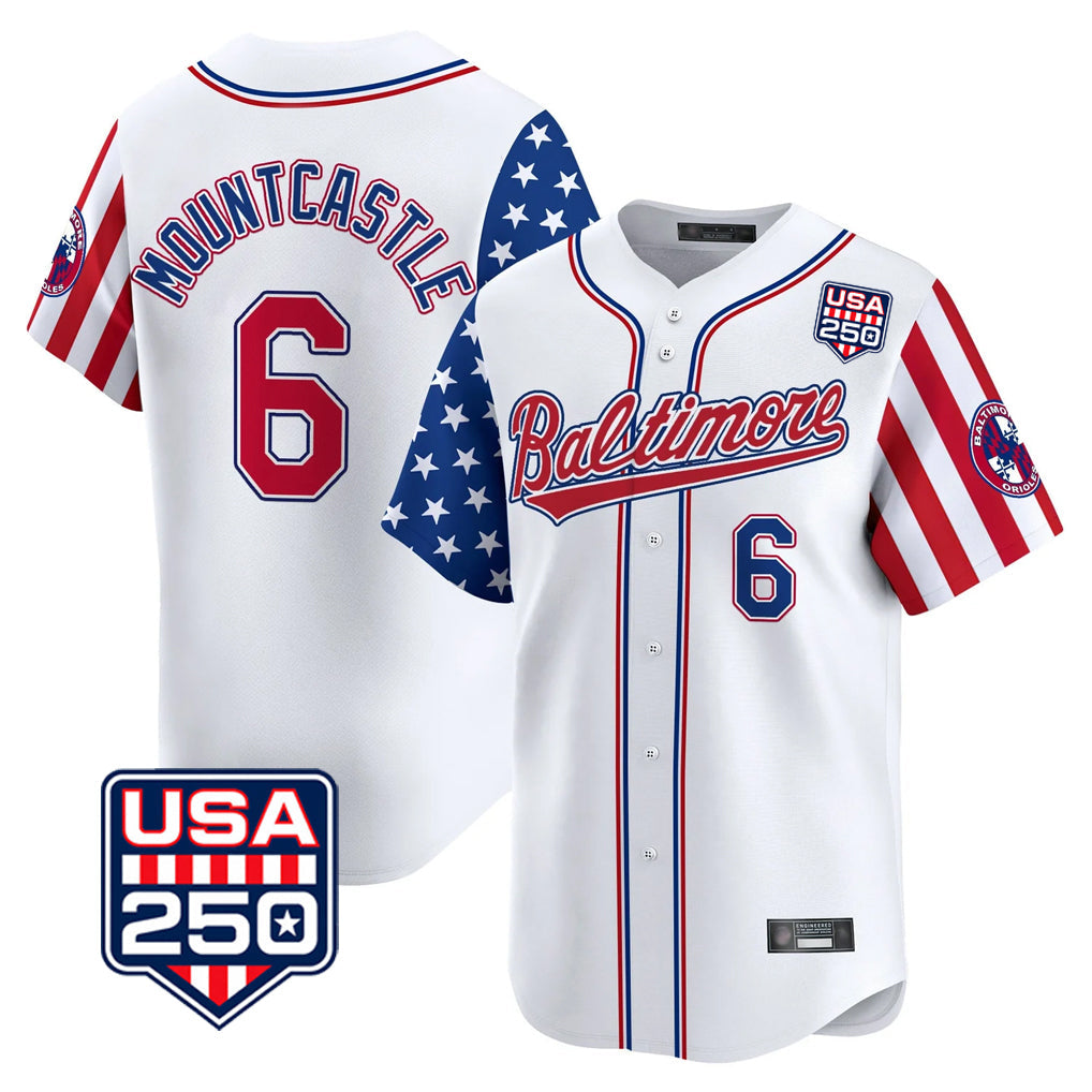 Pouc B.Orioles #6 Ryan Mountcastle Player White USA 250 Independence Day Vapor Premier Limited Home Game Stitched Jerseys