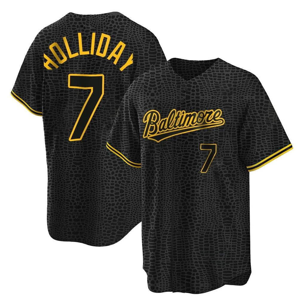 Pouc B.Orioles #7 Jackson Holliday Player Black Snake Skin City Home Game Stitched Jerseys