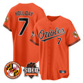 Pouc B.Orioles #7 Jackson Holliday Player Orange 30th Anniversary of 2131 Home Game Stitched Jerseys