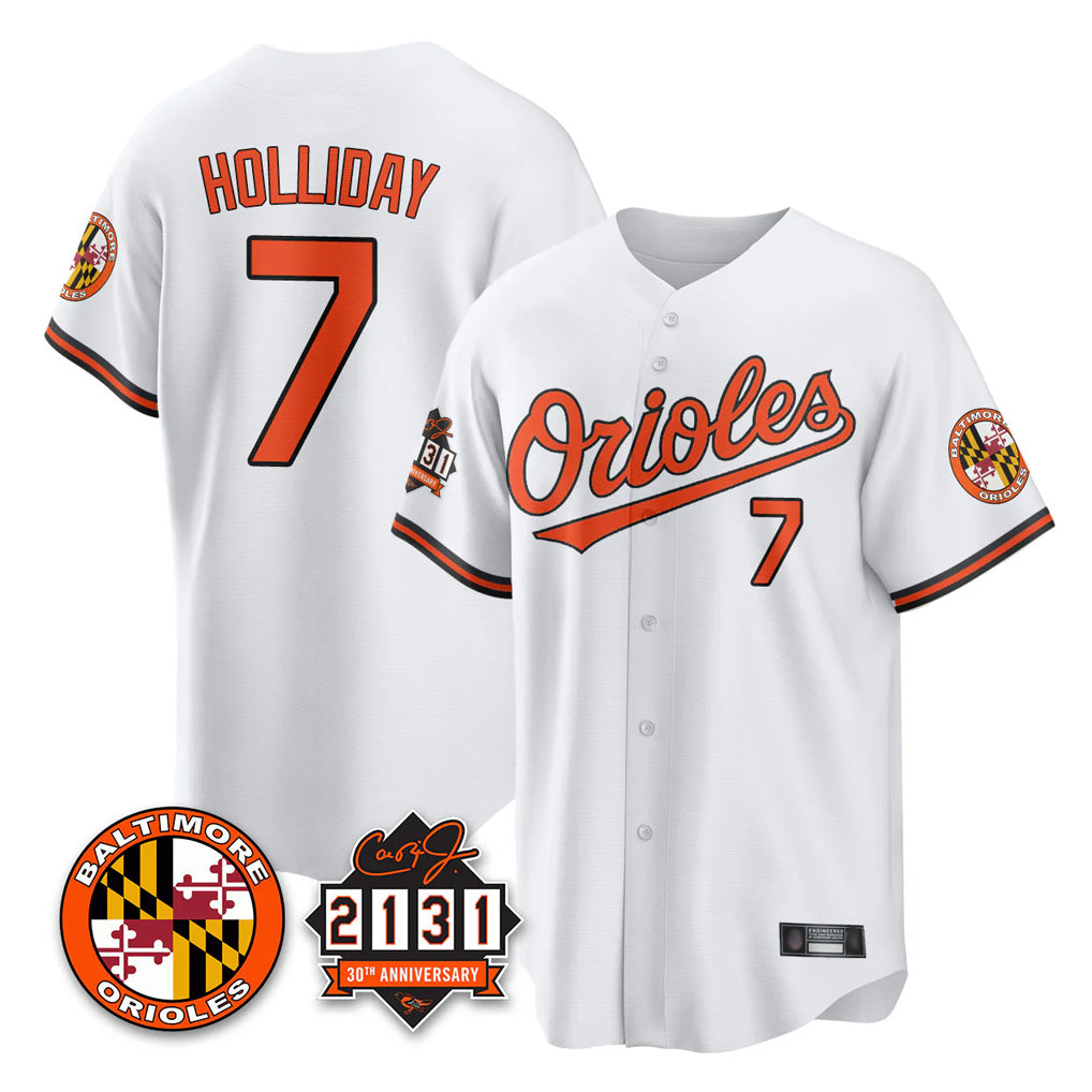 Pouc B.Orioles #7 Jackson Holliday Player White 30th Anniversary of 2131 Home Game Stitched Jerseys
