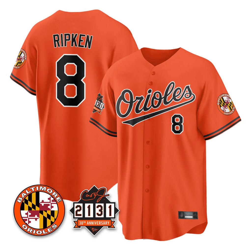 Pouc B.Orioles #8 Cal Ripken Player Orange 30th Anniversary of 2131 Home Game Stitched Jerseys