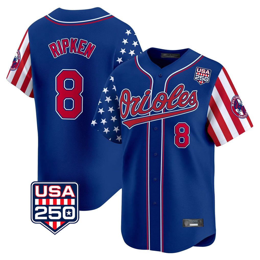 Pouc B.Orioles #8 Cal Ripken Player Royal USA 250 Independence Day Vapor Premier Limited Home Game Stitched Jerseys