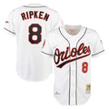Pouc B.Orioles #8 Cal Ripken Player White Mitchell & Ness Home Game Stitched Jerseys
